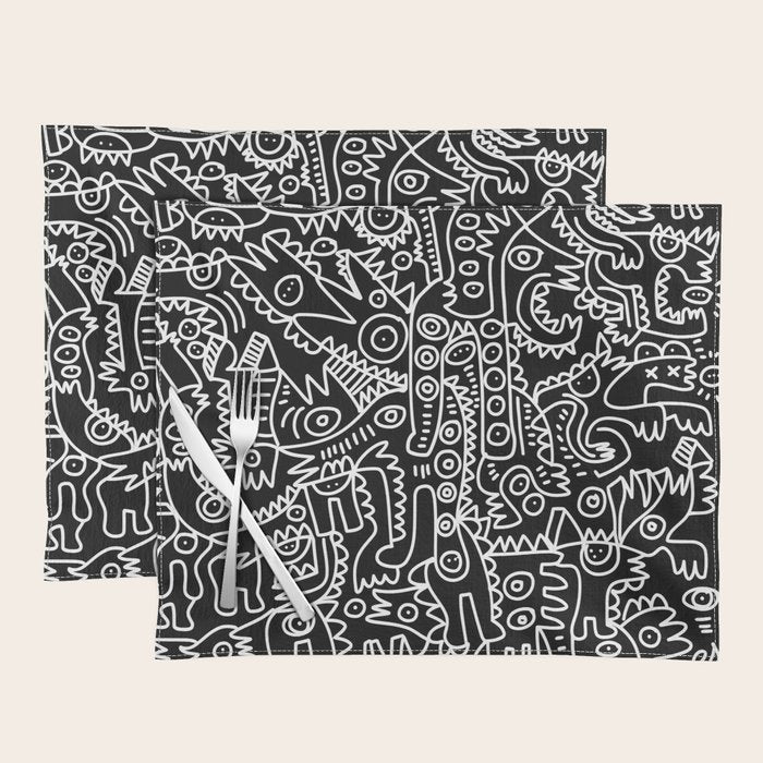 Black and White Street Art Tribal Graffiti Placemat Gallery Image 1