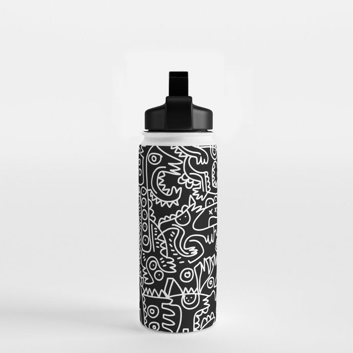 Black and White Street Art Tribal Graffiti Water Bottle Gallery Image 2