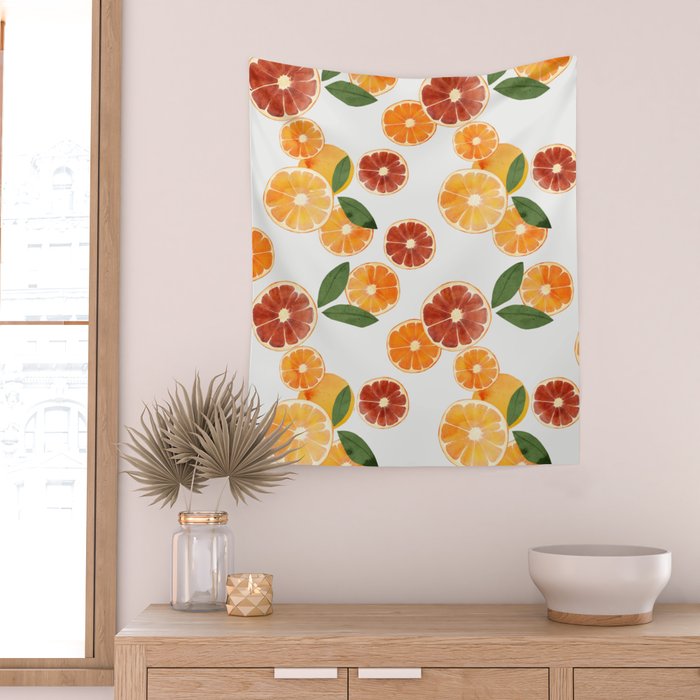 sliced oranges spring watercolor Wall Tapestry Gallery Image 2