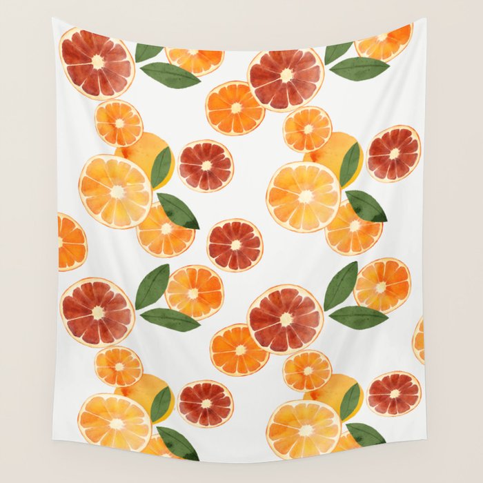 sliced oranges spring watercolor Wall Tapestry Gallery Image 4