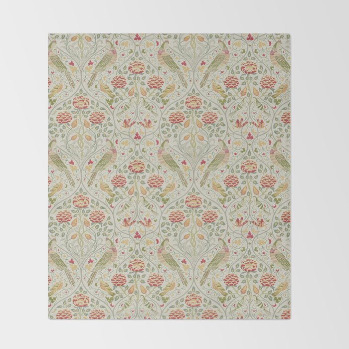 William Morris Seasons by May Melsetter Linen Cream Throw Blanket Gallery Image 2