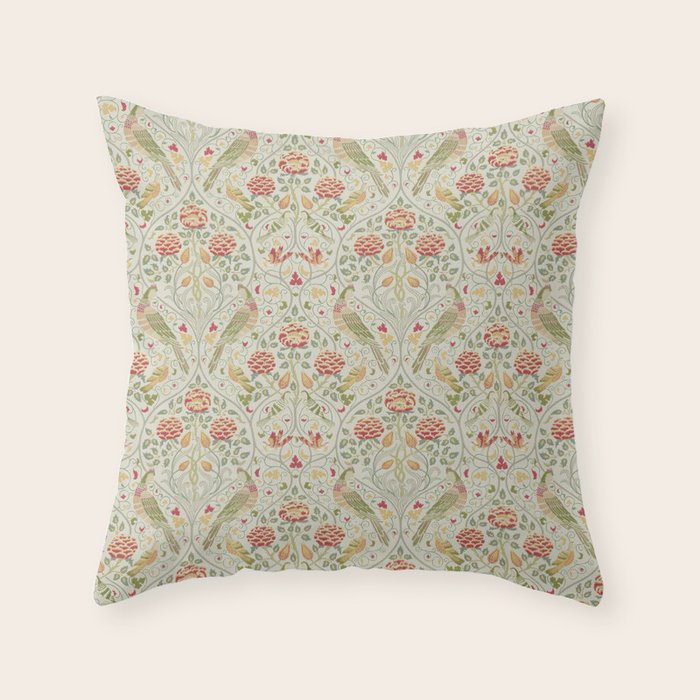 William Morris Seasons by May Melsetter Linen Cream Throw Pillow Gallery Image 1