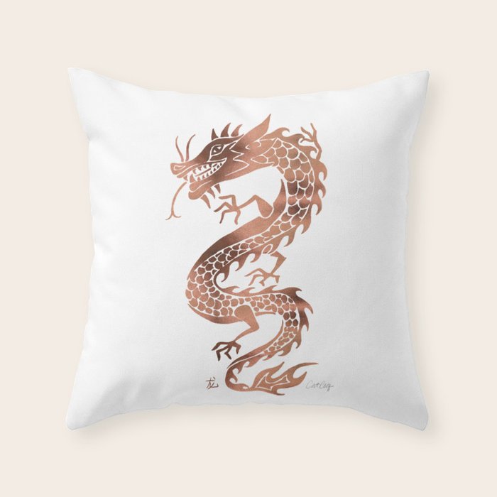 Chinese Dragon - Rose Gold Palette Throw Pillow Gallery Image 1