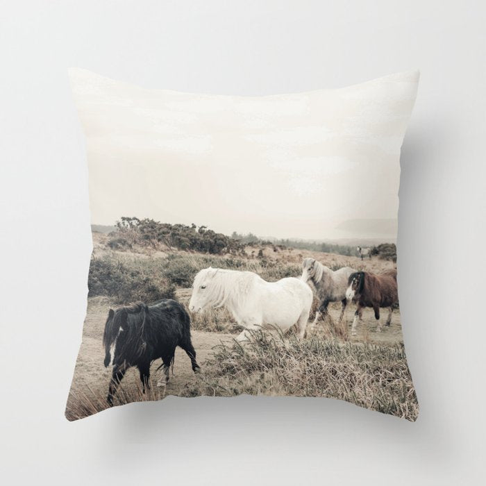 Wild horses on the endless highlands 3 Throw Pillow Gallery Image 1
