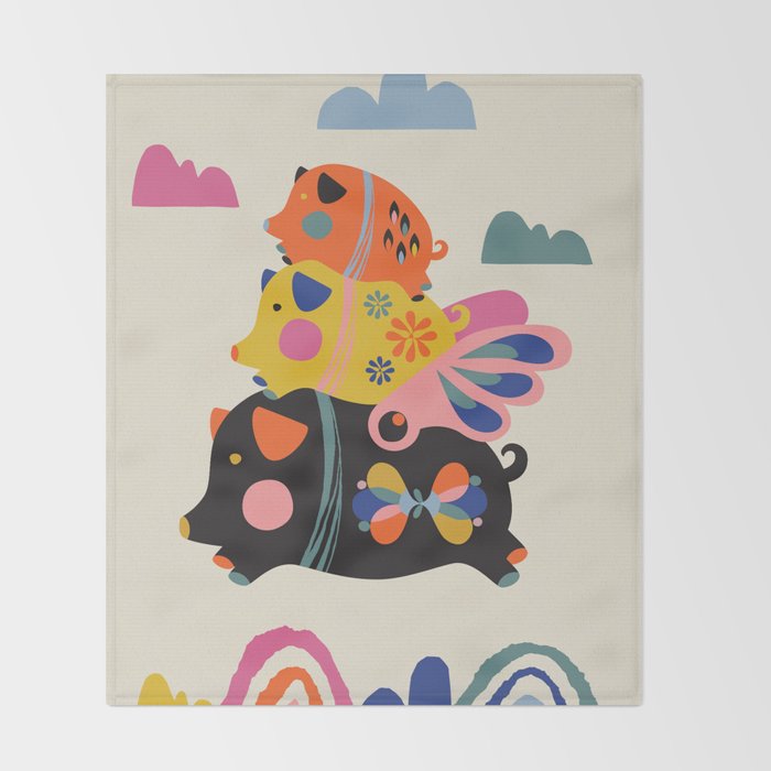Flying pigs Throw Blanket Gallery Image 2