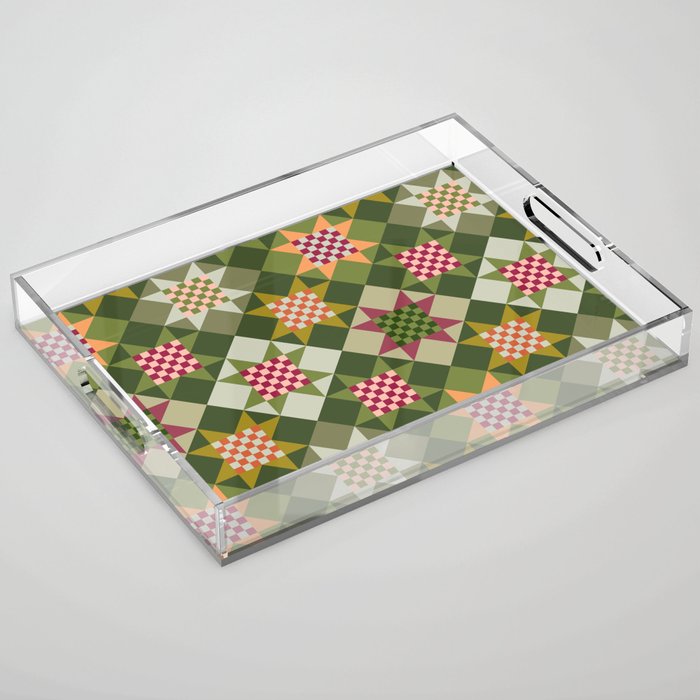 Checkerboard Quilt - Fall Colors Acrylic Tray Gallery Image 1