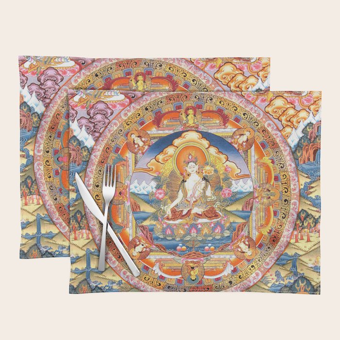 White Tara Mandala Buddhist Thangka Placemat Gallery Image 1