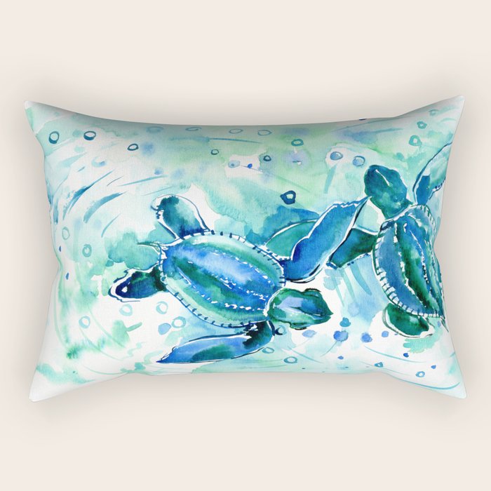 Turquoise Blue Sea Turtles in Ocean Rectangular Pillow Gallery Image 1