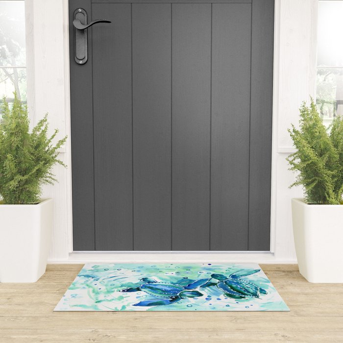 Turquoise Blue Sea Turtles in Ocean Welcome Mat Gallery Image 3