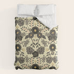 Gray, Black, Cream, Yellow & Red Sophisticated Floral Pattern Duvet Cover Gallery Image 6