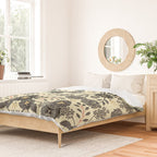 Gray, Black, Cream, Yellow & Red Sophisticated Floral Pattern Duvet Cover Gallery Image 2