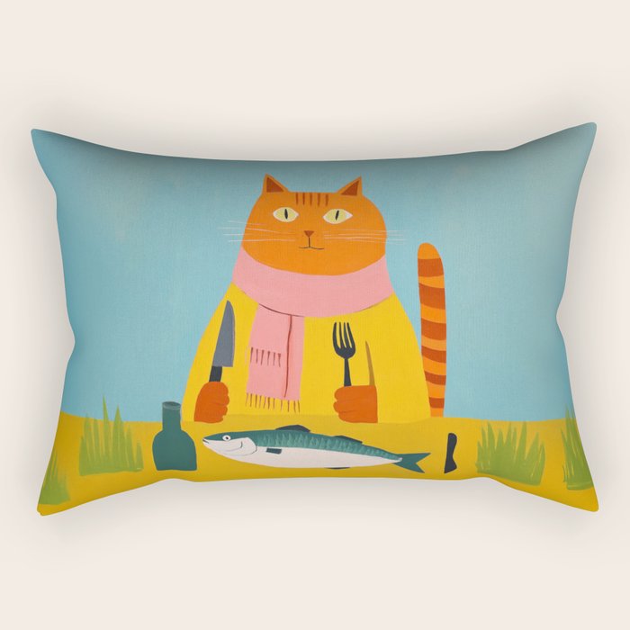 Hungry Cats Fish Feast Rectangular Pillow Gallery Image 2