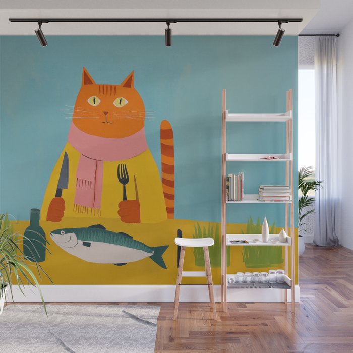 Hungry Cats Fish Feast Wall Mural Gallery Image 1