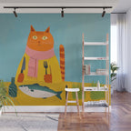 Hungry Cats Fish Feast Wall Mural Gallery Image 1