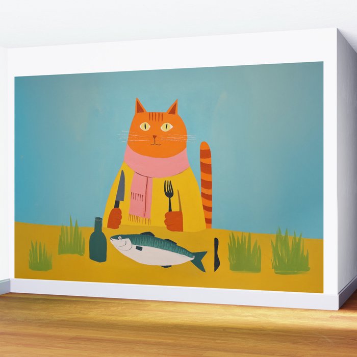 Hungry Cats Fish Feast Wall Mural Gallery Image 2