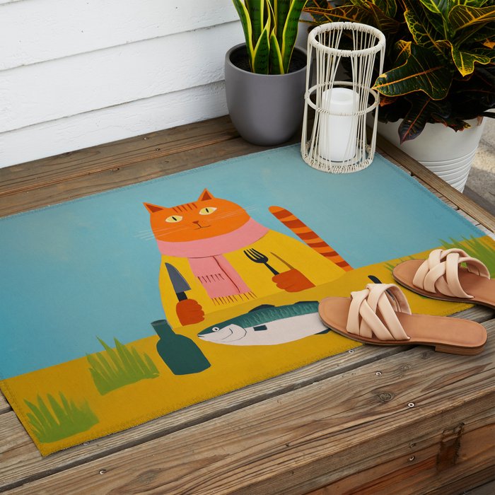 Hungry Cats Fish Feast Outdoor Rug Gallery Image 2