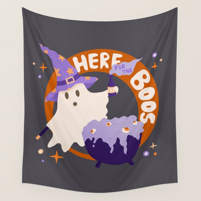 Here for the boos - cute witchy ghost Wall Tapestry Gallery Image 4