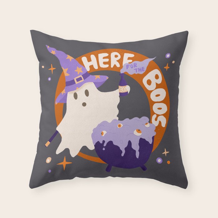 Here for the boos - cute witchy ghost Throw Pillow Gallery Image 6