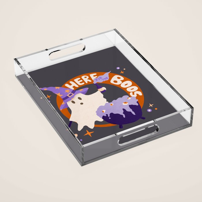 Here for the boos - cute witchy ghost Acrylic Tray Gallery Image 1