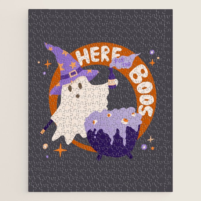 Here for the boos - cute witchy ghost Jigsaw Puzzle Gallery Image 1