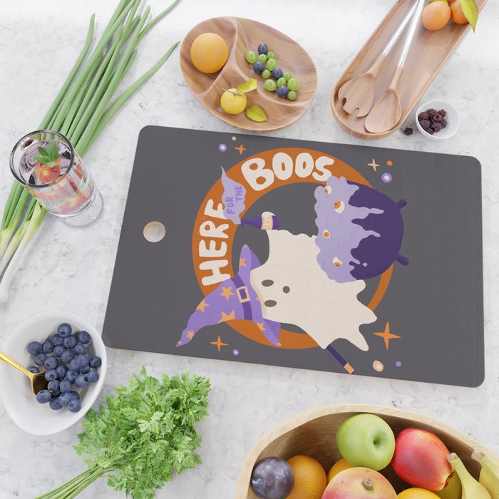 Here for the boos - cute witchy ghost Cutting Board Gallery Image 2