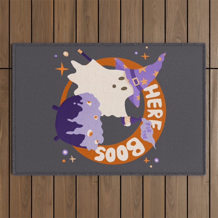 Here for the boos - cute witchy ghost Outdoor Rug Gallery Image 1