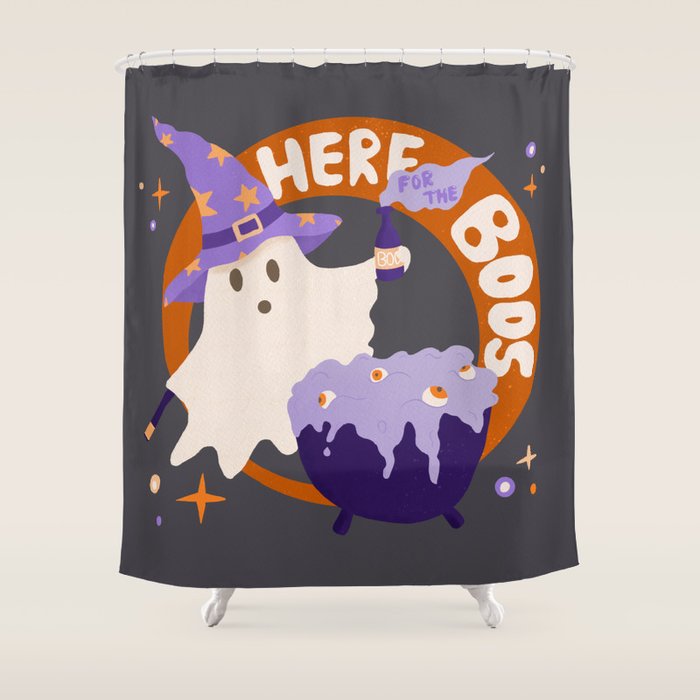Here for the boos - cute witchy ghost Shower Curtain Gallery Image 1