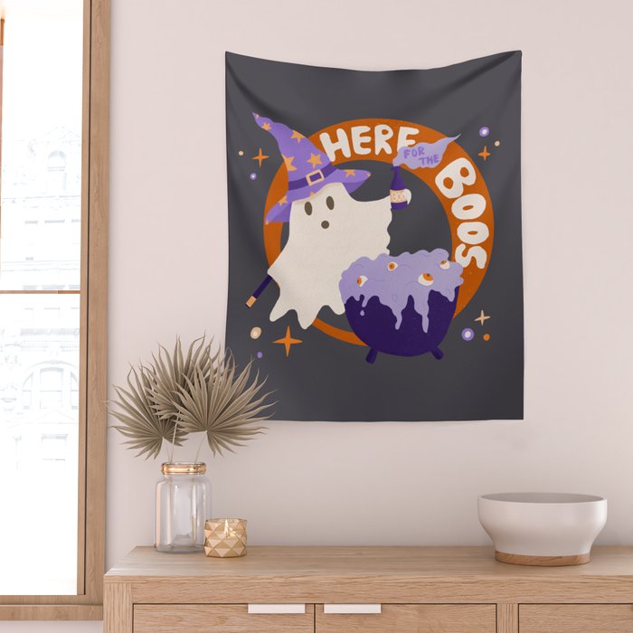 Here for the boos - cute witchy ghost Wall Tapestry Gallery Image 2