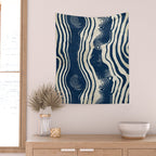 Indigo Tides and Ripple Lines Wall Tapestry Gallery Image 2