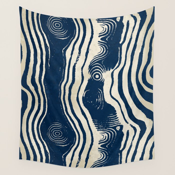 Indigo Tides and Ripple Lines Wall Tapestry Gallery Image 1