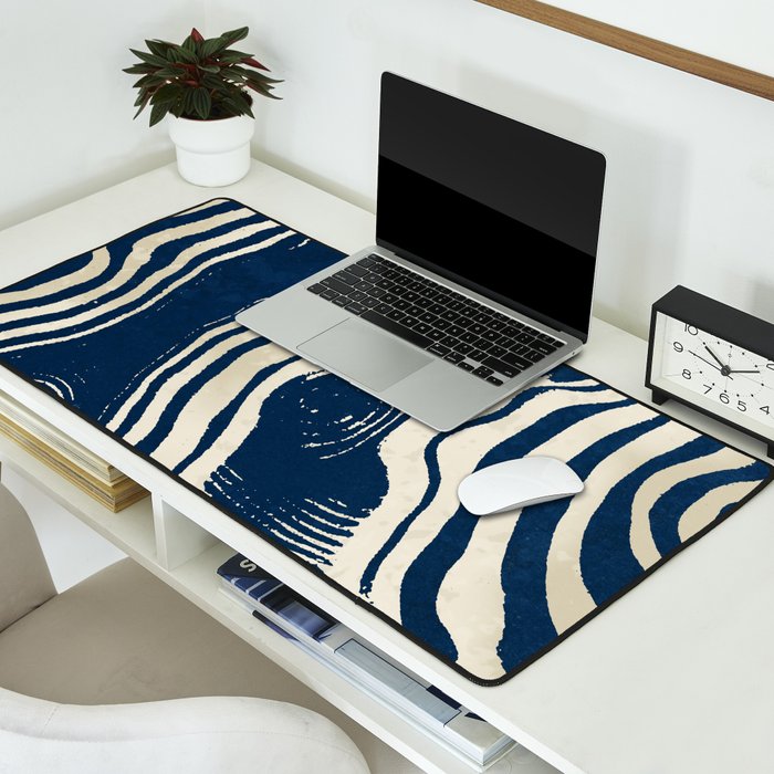 Indigo Tides and Ripple Lines Desk Mat Gallery Image 2