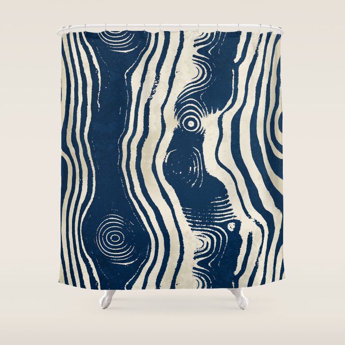 Indigo Tides and Ripple Lines Shower Curtain Gallery Image 1