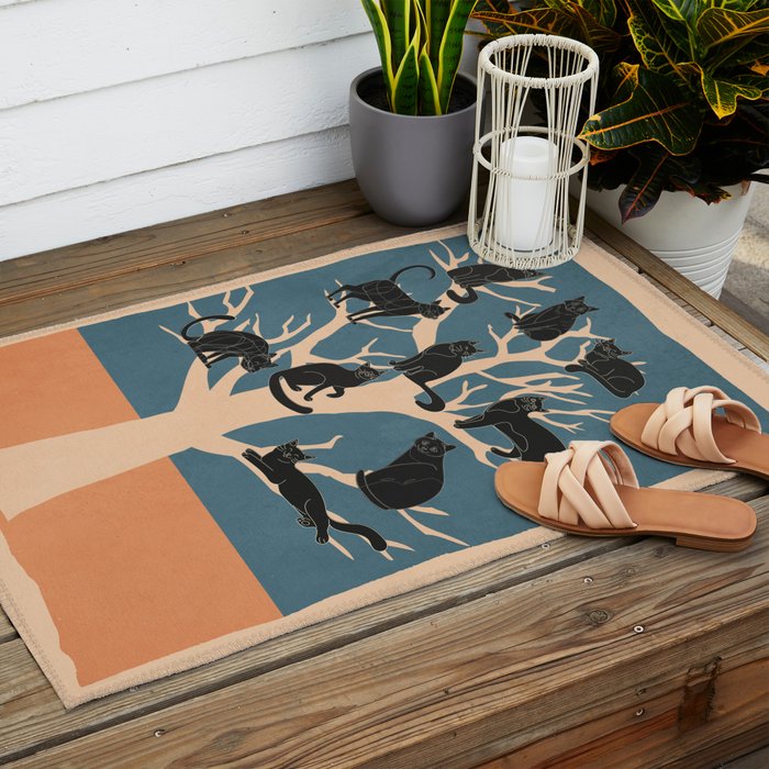 Black Cats in Tree 03 Outdoor Rug Gallery Image 2