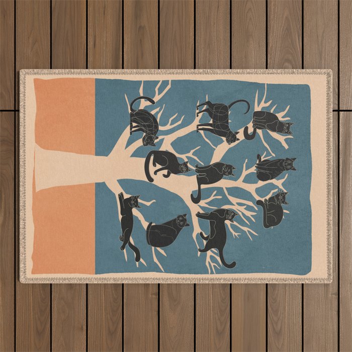 Black Cats in Tree 03 Outdoor Rug Gallery Image 1