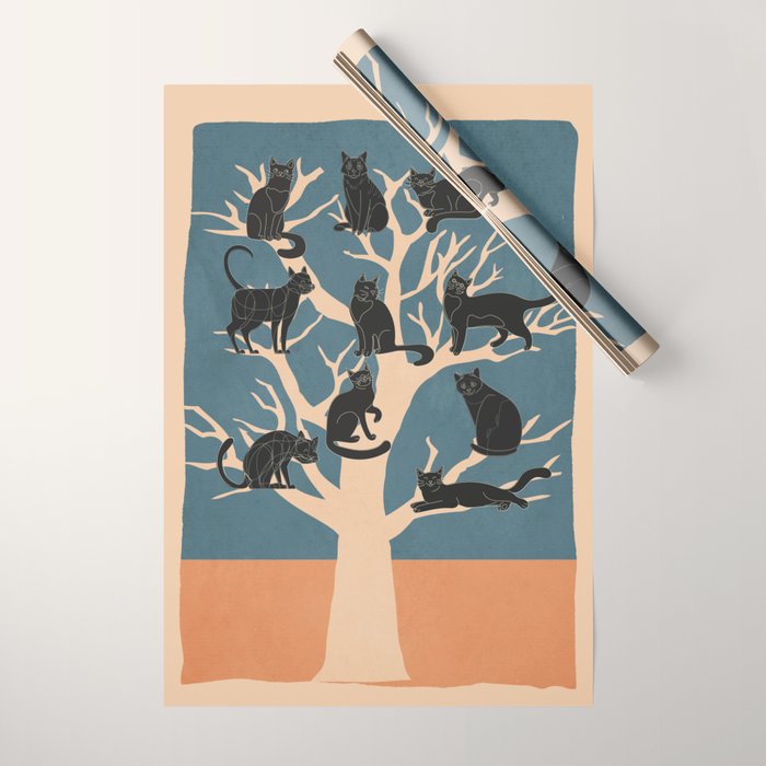 Black Cats in Tree 03 Wrapping Paper Gallery Image 1