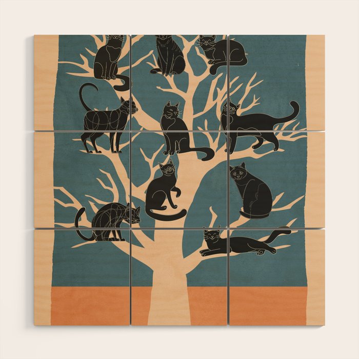 Black Cats in Tree 03 Wood Wall Art Gallery Image 1