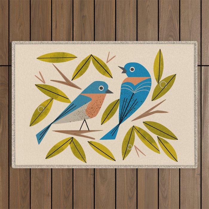 Midcentury Bluebird Pair Outdoor Rug Gallery Image 1