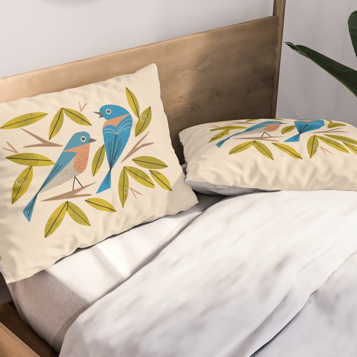 Midcentury Bluebird Pair Pillow Sham Gallery Image 2