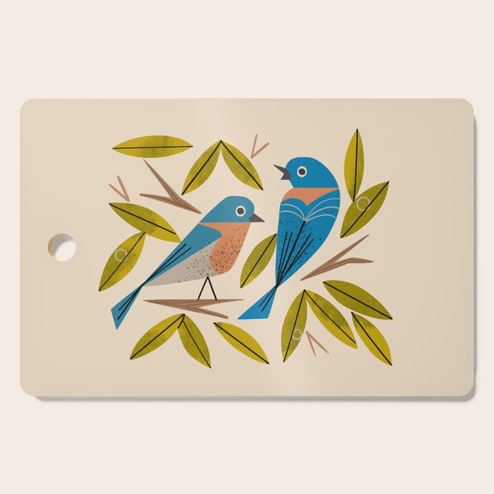 Midcentury Bluebird Pair Cutting Board Gallery Image 1