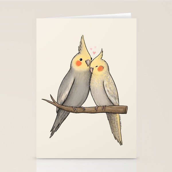 Cockatiel Cuddle Stationery Card Gallery Image 2