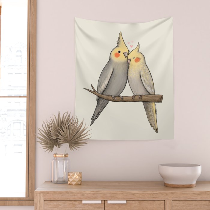 Cockatiel Cuddle Wall Tapestry Gallery Image 2
