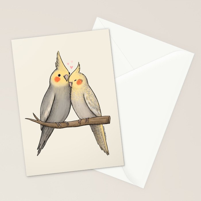 Cockatiel Cuddle Stationery Card Gallery Image 2