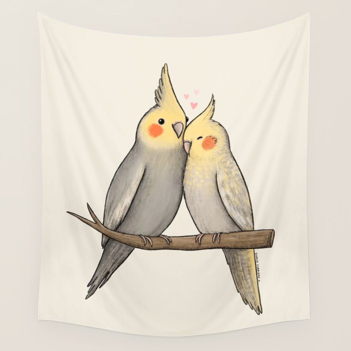 Cockatiel Cuddle Wall Tapestry Gallery Image 1