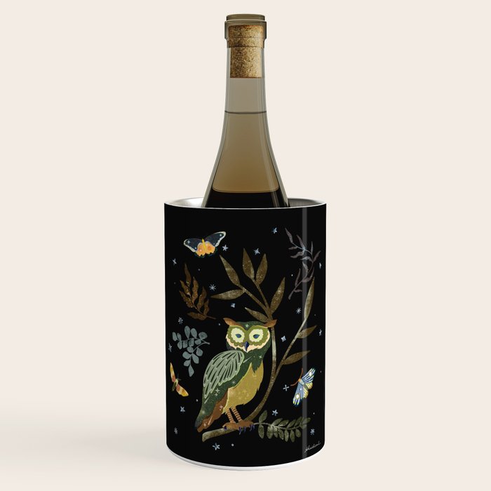 Moonlit Owl and Fluttering Moths Wine Chiller Gallery Image 1