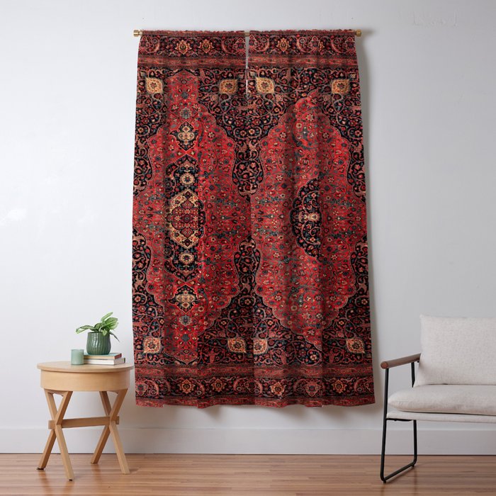 Antique Persian Rust Red Tabriz Rug Window Curtain Gallery Image 5