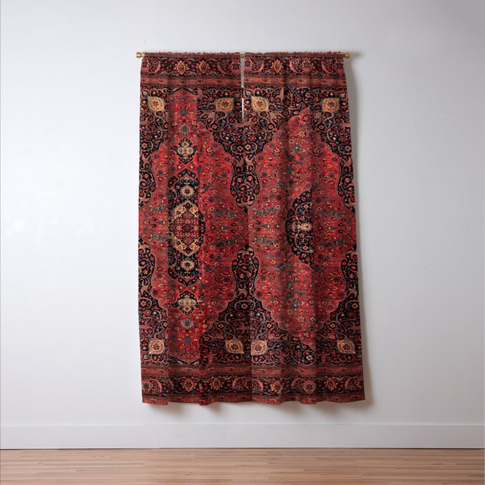 Antique Persian Rust Red Tabriz Rug Window Curtain Gallery Image 3