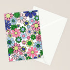 Retro Garden Flowers 60s 70s Floral Pattern Pink Blue Green White Stationery Card Gallery Image 2