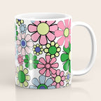 Retro Garden Flowers 60s 70s Floral Pattern Pink Blue Green White Coffee Mug Gallery Image 1