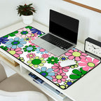 Retro Garden Flowers 60s 70s Floral Pattern Pink Blue Green White Desk Mat Gallery Image 2