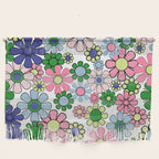 Retro Garden Flowers 60s 70s Floral Pattern Pink Blue Green White Wall Hanging Gallery Image 1
